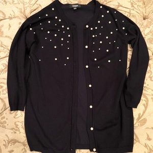 Navy blue cardigan with pearls (XS)